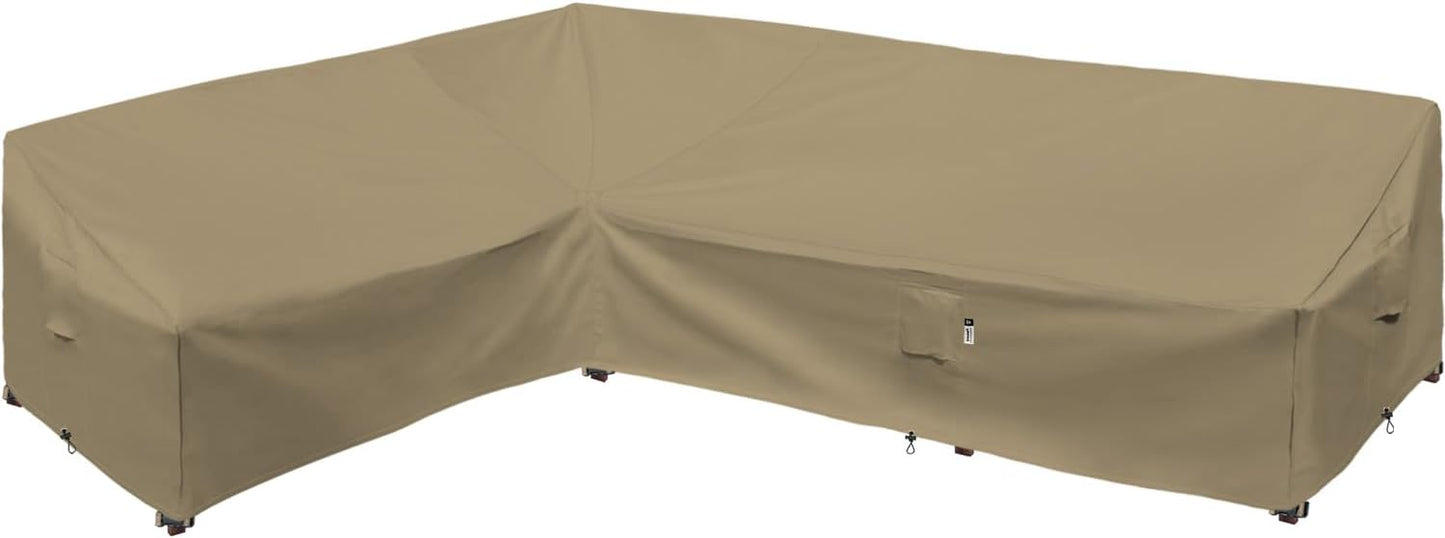 Heavy Duty Outdoor Sectional Sofa Cover, 120"X90" L-Shaped Waterproof 600D Patio Furniture Covers, Lawn Patio Couch Protector(Desert Khaki, L-Shaped-Right Facing-120 x90)