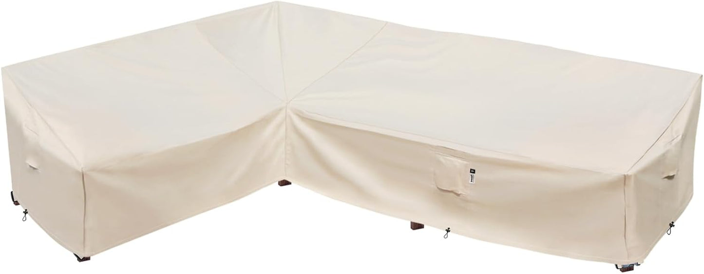 Heavy Duty Outdoor Sectional Sofa Cover, 120"X90" L-Shaped Waterproof 600D Patio Furniture Covers, Lawn Patio Couch Protector(Desert Khaki, L-Shaped-Right Facing-120 x90)