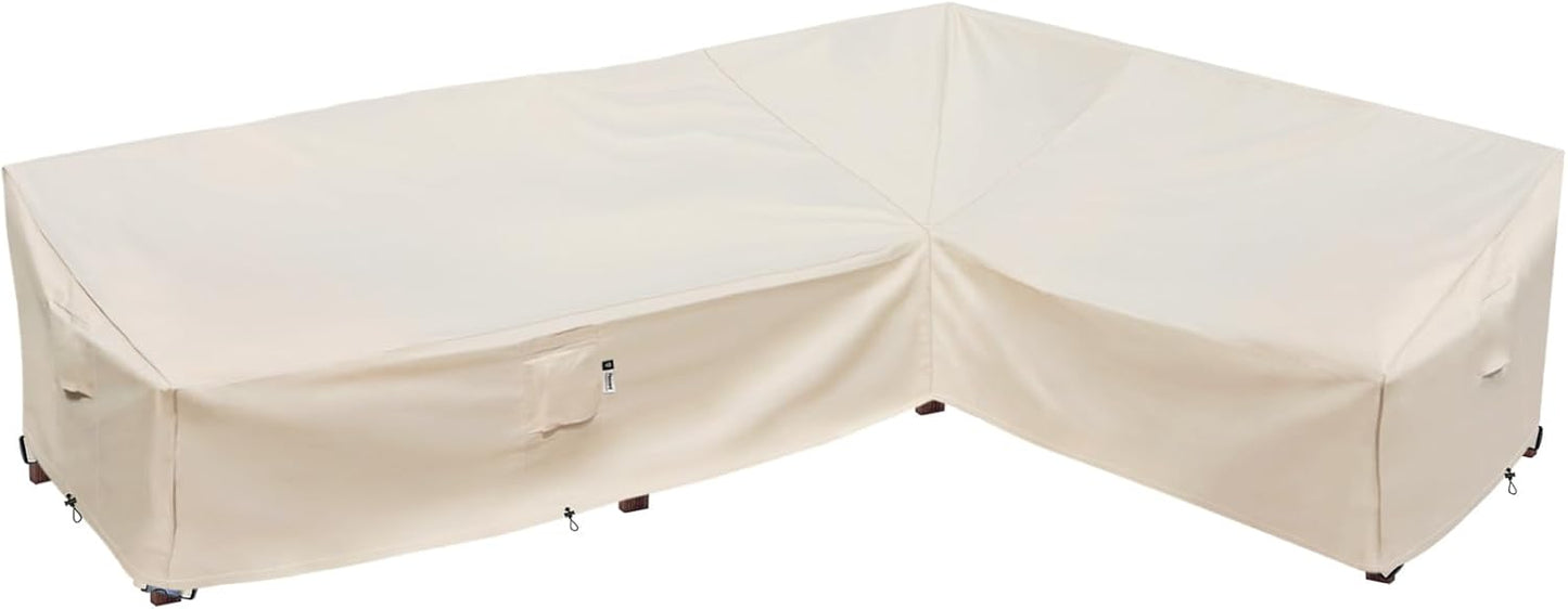 Heavy Duty Outdoor Sectional Sofa Cover, 120"X90" L-Shaped Waterproof 600D Patio Furniture Covers, Lawn Patio Couch Protector(Desert Khaki, L-Shaped-Right Facing-120 x90)