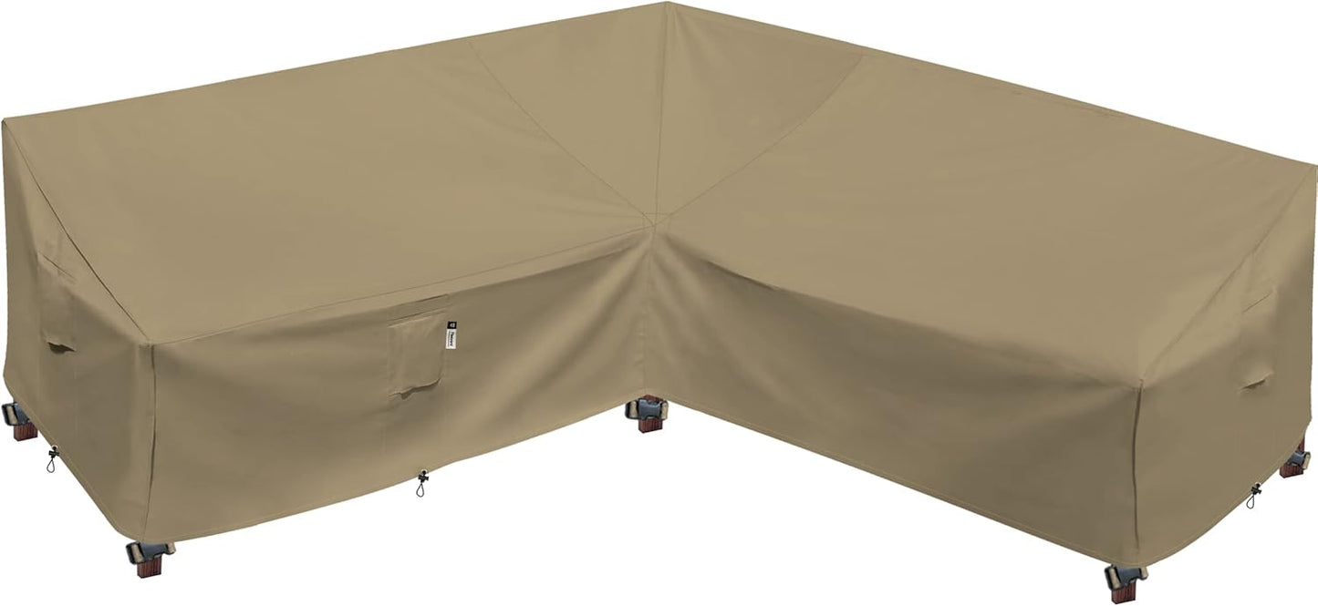 Heavy Duty Outdoor Sectional Sofa Cover, 120"X90" L-Shaped Waterproof 600D Patio Furniture Covers, Lawn Patio Couch Protector(Desert Khaki, L-Shaped-Right Facing-120 x90)