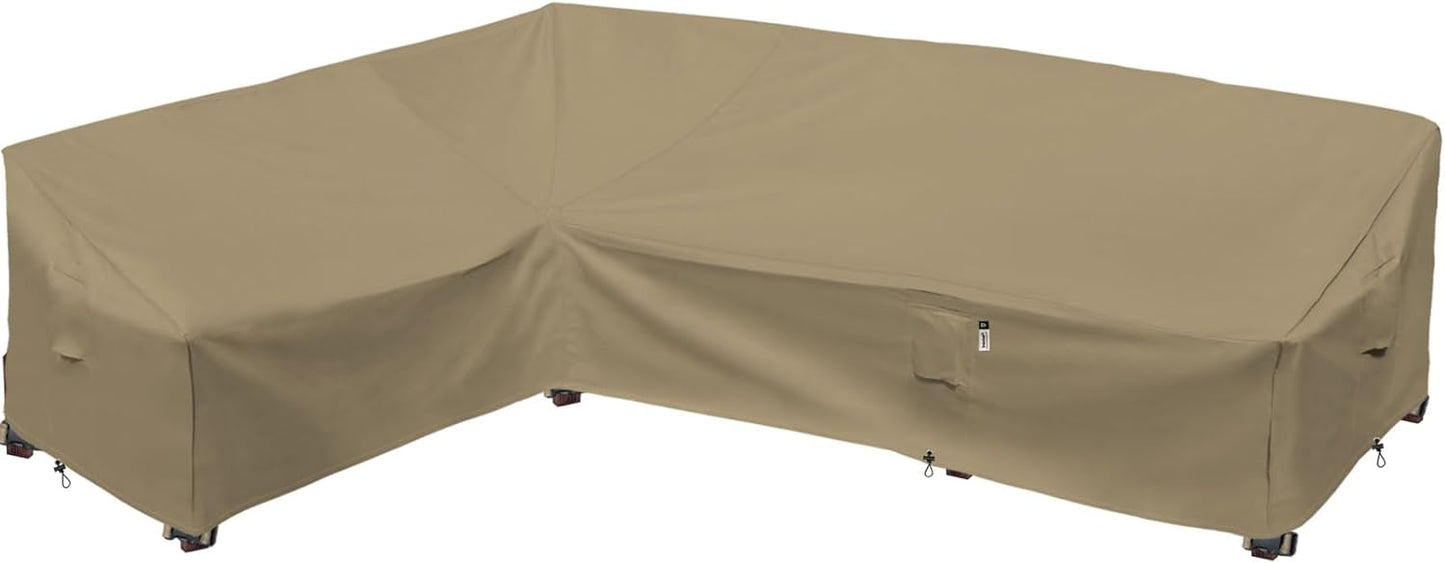 Heavy Duty Outdoor Sectional Sofa Cover, 120"X90" L-Shaped Waterproof 600D Patio Furniture Covers, Lawn Patio Couch Protector(Desert Khaki, L-Shaped-Right Facing-120 x90)