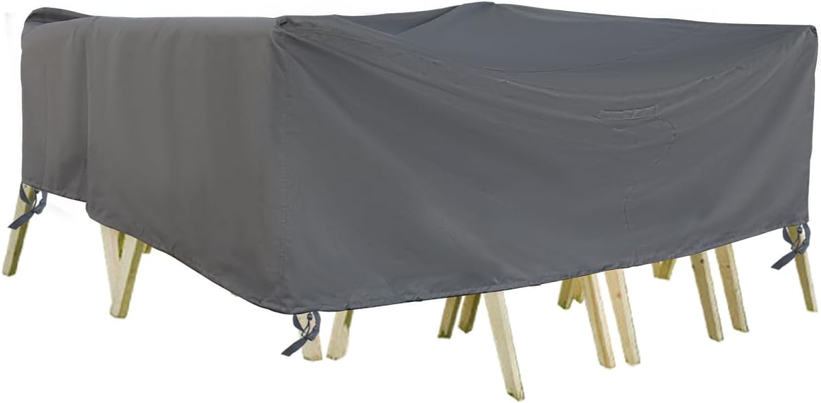 Outdoor Furniture Covers, Rectangular patio table cover, Waterproof for Outdoor patio set cover, Dining table cover, 180" W x 96" D x 36" H Grey