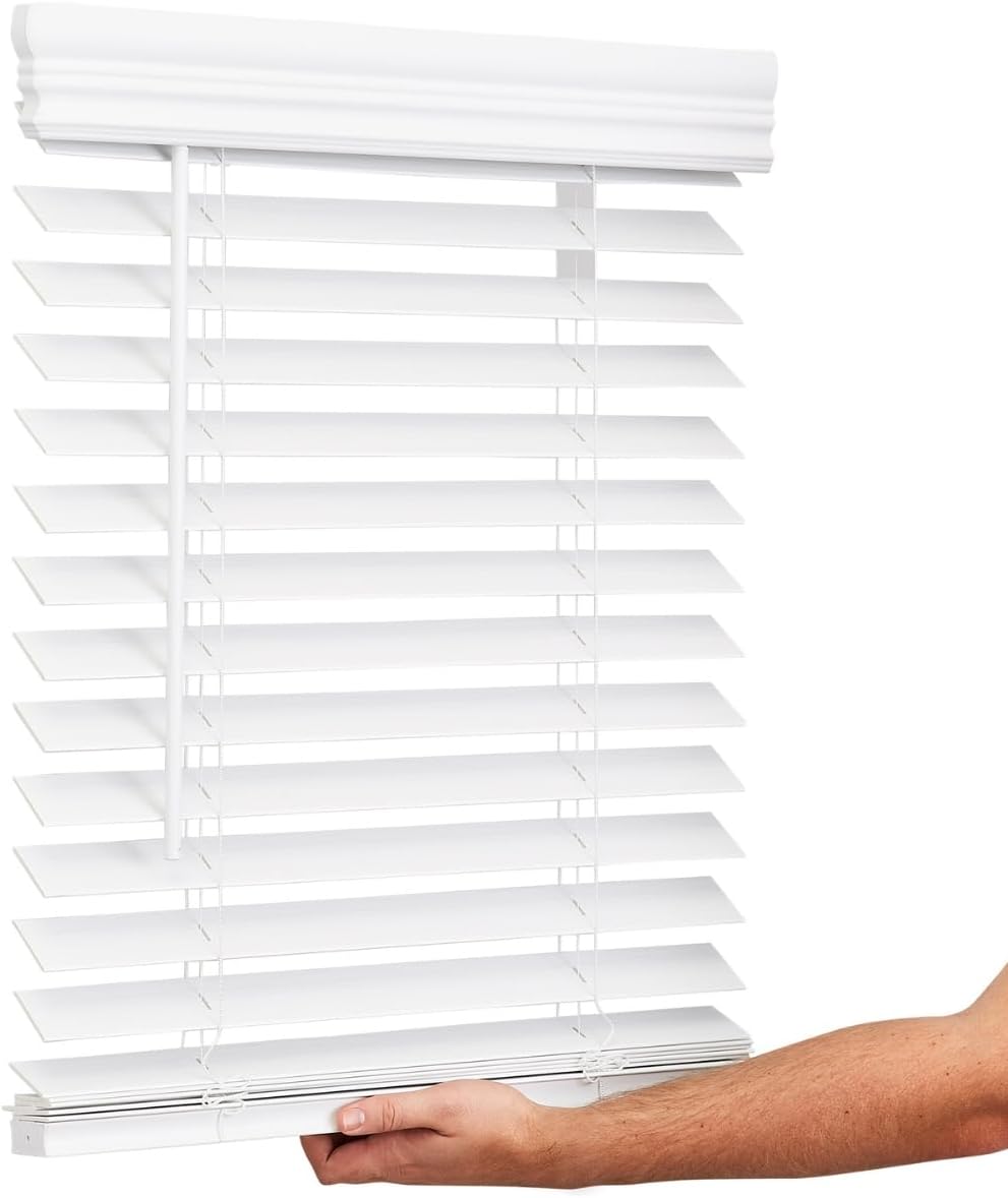 Lotus & Windoware Cordless, 2 Inch Faux Wood Blind, Window Blinds, Blinds & Shades, Blinds for Indoor Windows, Embossed, 83" x 48", Bright White