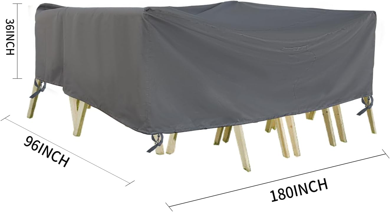 Outdoor Furniture Covers, Rectangular patio table cover, Waterproof for Outdoor patio set cover, Dining table cover, 180" W x 96" D x 36" H Grey