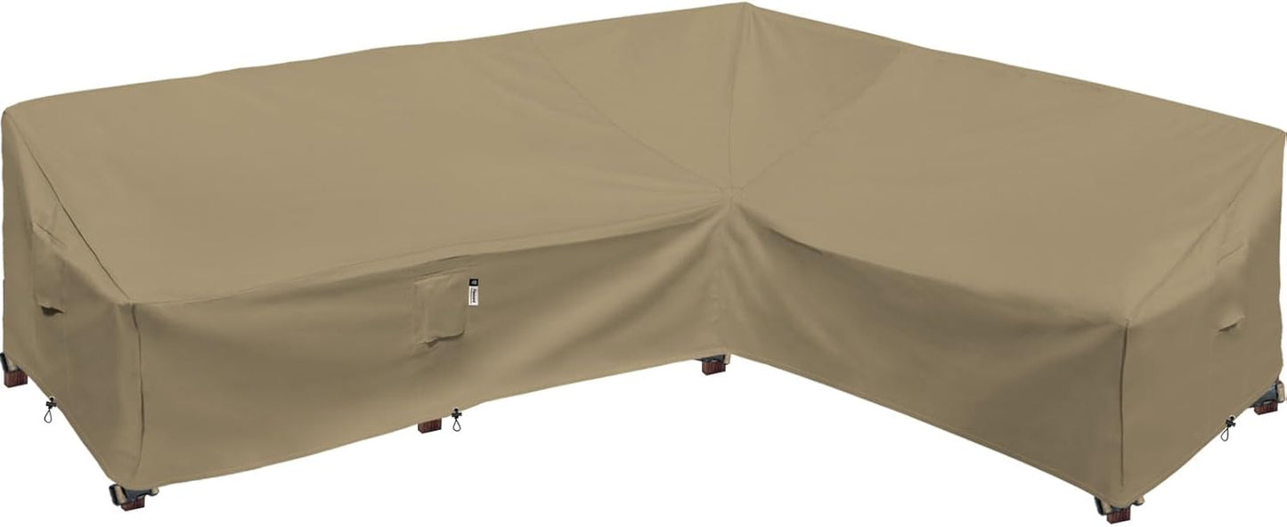 Heavy Duty Outdoor Sectional Sofa Cover, 120"X90" L-Shaped Waterproof 600D Patio Furniture Covers, Lawn Patio Couch Protector(Desert Khaki, L-Shaped-Right Facing-120 x90)