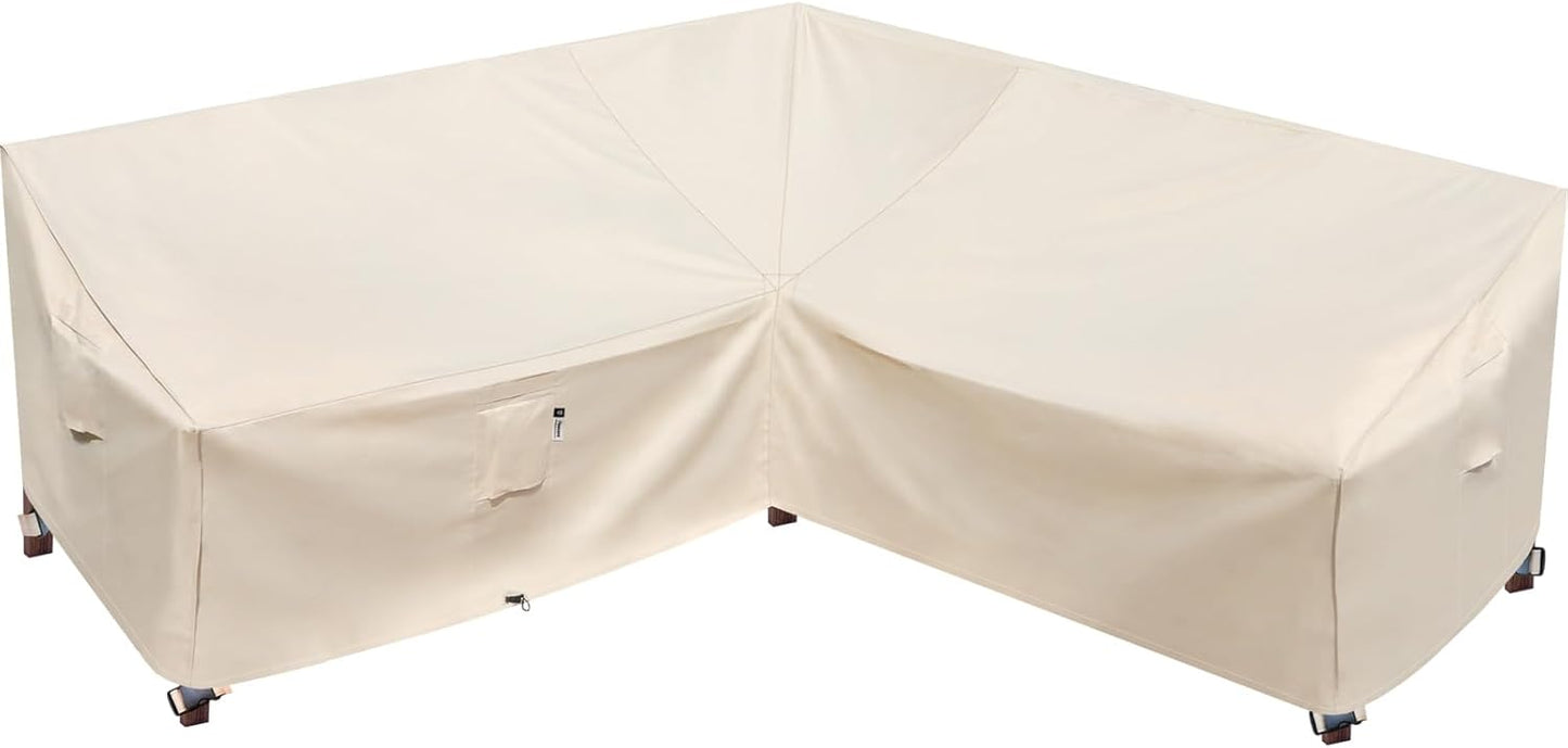 Heavy Duty Outdoor Sectional Sofa Cover, 120"X90" L-Shaped Waterproof 600D Patio Furniture Covers, Lawn Patio Couch Protector(Desert Khaki, L-Shaped-Right Facing-120 x90)