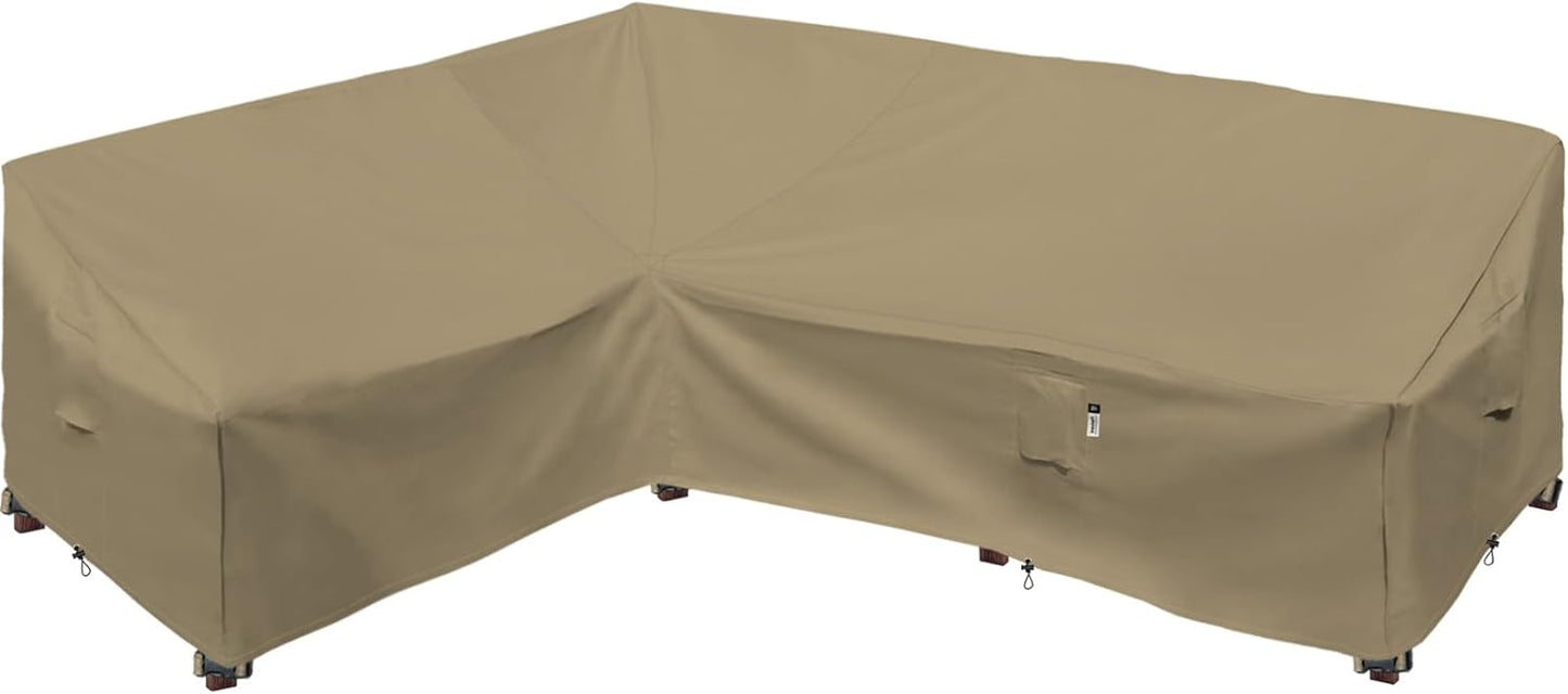 Heavy Duty Outdoor Sectional Sofa Cover, 120"X90" L-Shaped Waterproof 600D Patio Furniture Covers, Lawn Patio Couch Protector(Desert Khaki, L-Shaped-Right Facing-120 x90)