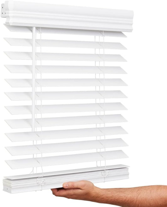 Lotus & Windoware Cordless, 2 Inch Faux Wood Blind, Window Blinds, Blinds & Shades, Blinds for Indoor Windows, Embossed, 83" x 48", Bright White