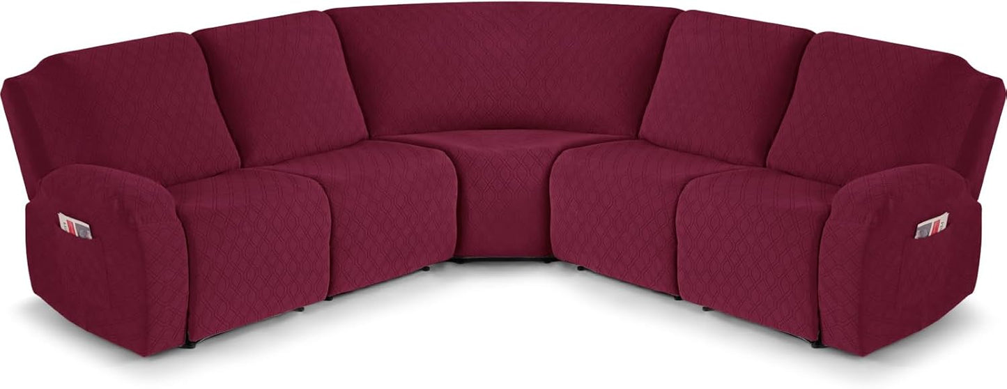 VANSOFY Extra Large Reclining Sectional Couch Covers, Washable 5-Piece Sofa Covers for L Shape Sectional Sofa Corner Seater, Thick, Soft Sofa Slipcovers (5 Seat Recliner Cover, Navy Blue)