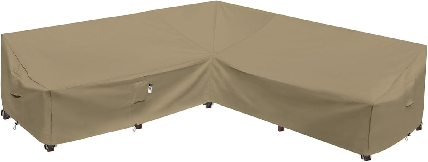 Heavy Duty Outdoor Sectional Sofa Cover, 120"X90" L-Shaped Waterproof 600D Patio Furniture Covers, Lawn Patio Couch Protector(Desert Khaki, L-Shaped-Right Facing-120 x90)