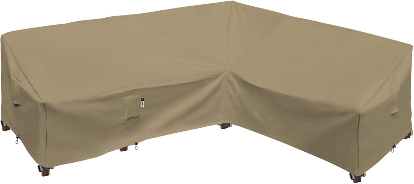Heavy Duty Outdoor Sectional Sofa Cover, 120"X90" L-Shaped Waterproof 600D Patio Furniture Covers, Lawn Patio Couch Protector(Desert Khaki, L-Shaped-Right Facing-120 x90)