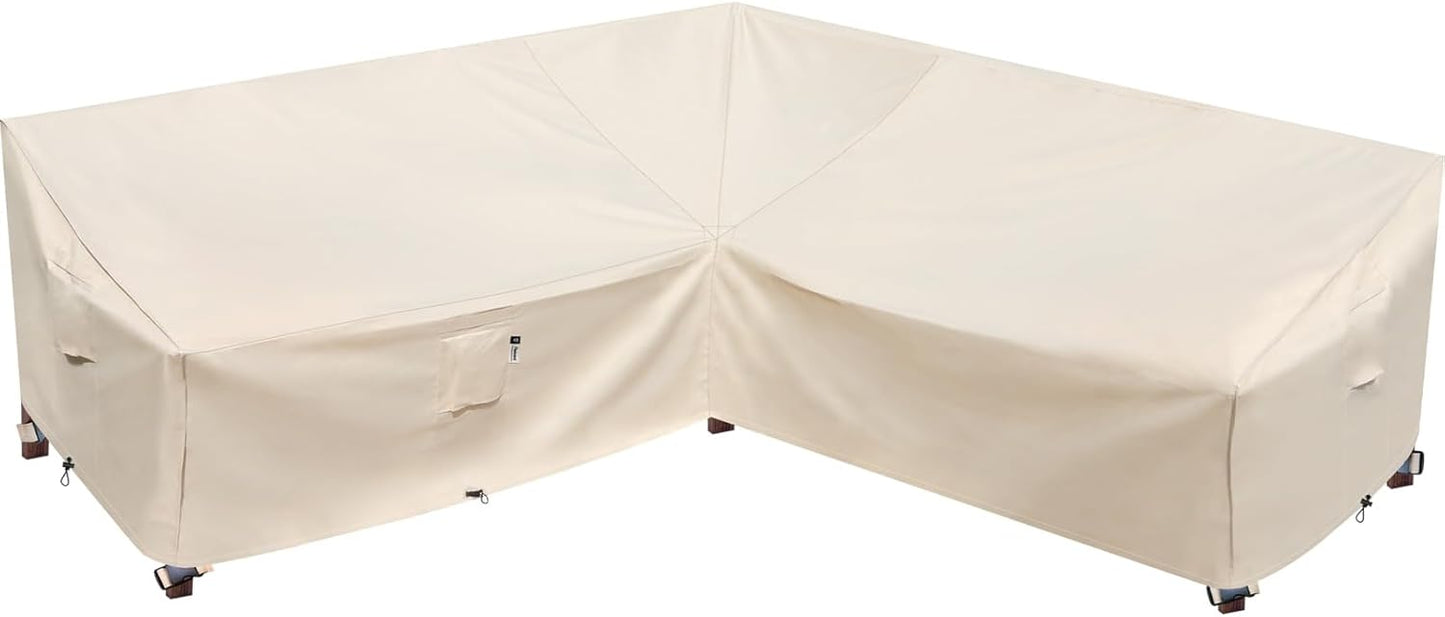 Heavy Duty Outdoor Sectional Sofa Cover, 120"X90" L-Shaped Waterproof 600D Patio Furniture Covers, Lawn Patio Couch Protector(Desert Khaki, L-Shaped-Right Facing-120 x90)