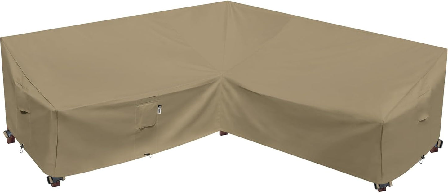 Heavy Duty Outdoor Sectional Sofa Cover, 120"X90" L-Shaped Waterproof 600D Patio Furniture Covers, Lawn Patio Couch Protector(Desert Khaki, L-Shaped-Right Facing-120 x90)