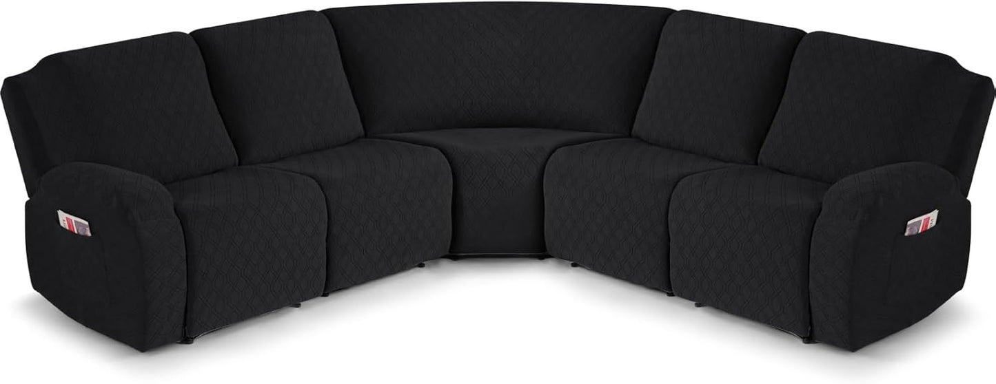VANSOFY Extra Large Reclining Sectional Couch Covers, Washable 5-Piece Sofa Covers for L Shape Sectional Sofa Corner Seater, Thick, Soft Sofa Slipcovers (5 Seat Recliner Cover, Navy Blue)
