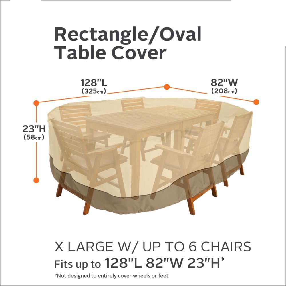 Classic Accessories Veranda Water-Resistant 128 Inch Rectangular/Oval Patio Table & Chair Set Cover, Outdoor Table Cover