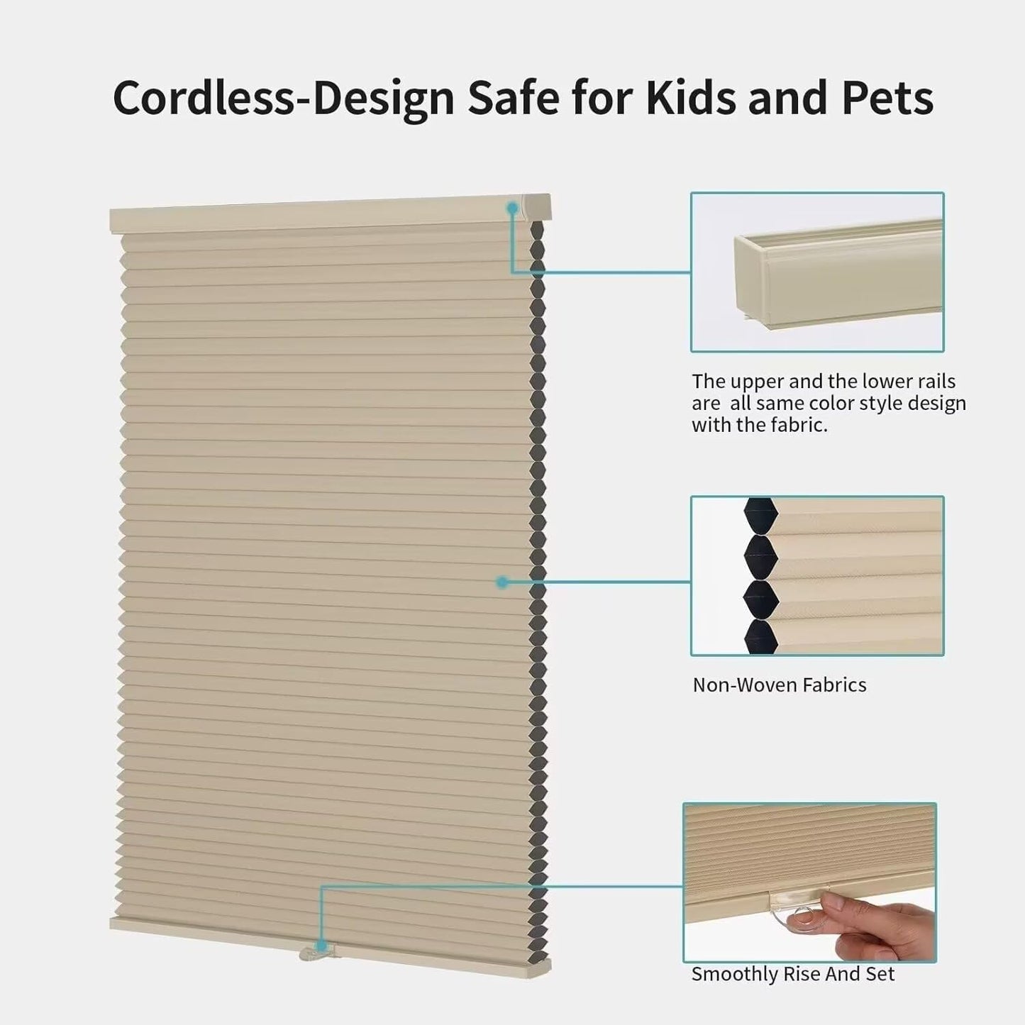 MYshade Cordless Blackout Window Blinds & Shades Pull Down Room Darkening Window Shades Light Blocking Honeycomb Cellular Shade for Indoor Windows Easy to Install 70 inch Wide, H72 Beige Blinds