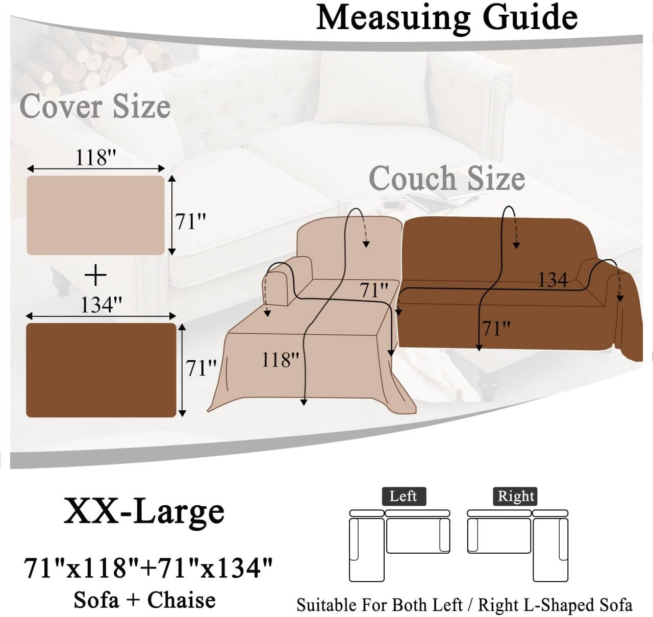 ALIECOM Sectional Couch Covers L Shape Sectional Sofa Cover for Dogs 2 Piece Thick Chenille L Shaped Couch Cover Blanket Chaise Sofa Slipcovers Pet Furniture Protector Washable (XX-Large, Air Grey)
