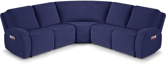 VANSOFY Extra Large Reclining Sectional Couch Covers, Washable 5-Piece Sofa Covers for L Shape Sectional Sofa Corner Seater, Thick, Soft Sofa Slipcovers (5 Seat Recliner Cover, Navy Blue)