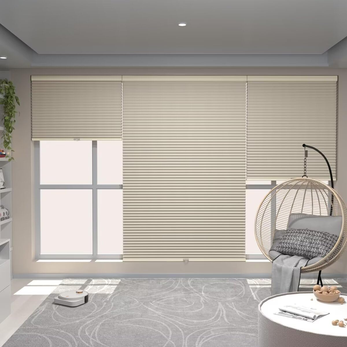 MYshade Cordless Blackout Window Blinds & Shades Pull Down Room Darkening Window Shades Light Blocking Honeycomb Cellular Shade for Indoor Windows Easy to Install 70 inch Wide, H72 Beige Blinds