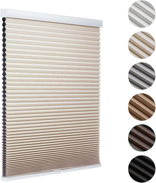 MYshade Blackout Cordless Cellular Shades Honeycomb Shade for Indoor Windows Room Darkening Blinds for Home Office Pull Down Window Shades Easy to Install 72 inch Wide, H72 Beige Pleated Shade