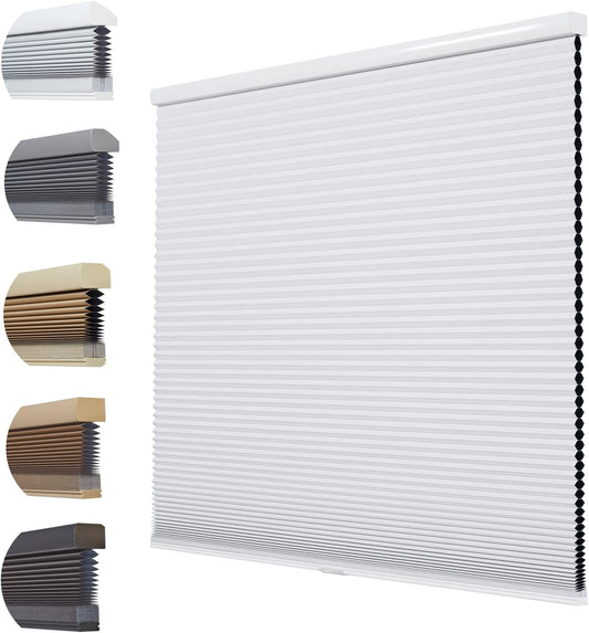 Persilux Blackout Cellular Shades Cordless Window Shades for Home Room Darkening Accordion Blinds for Door Home, Night White, 82" W x 60" H