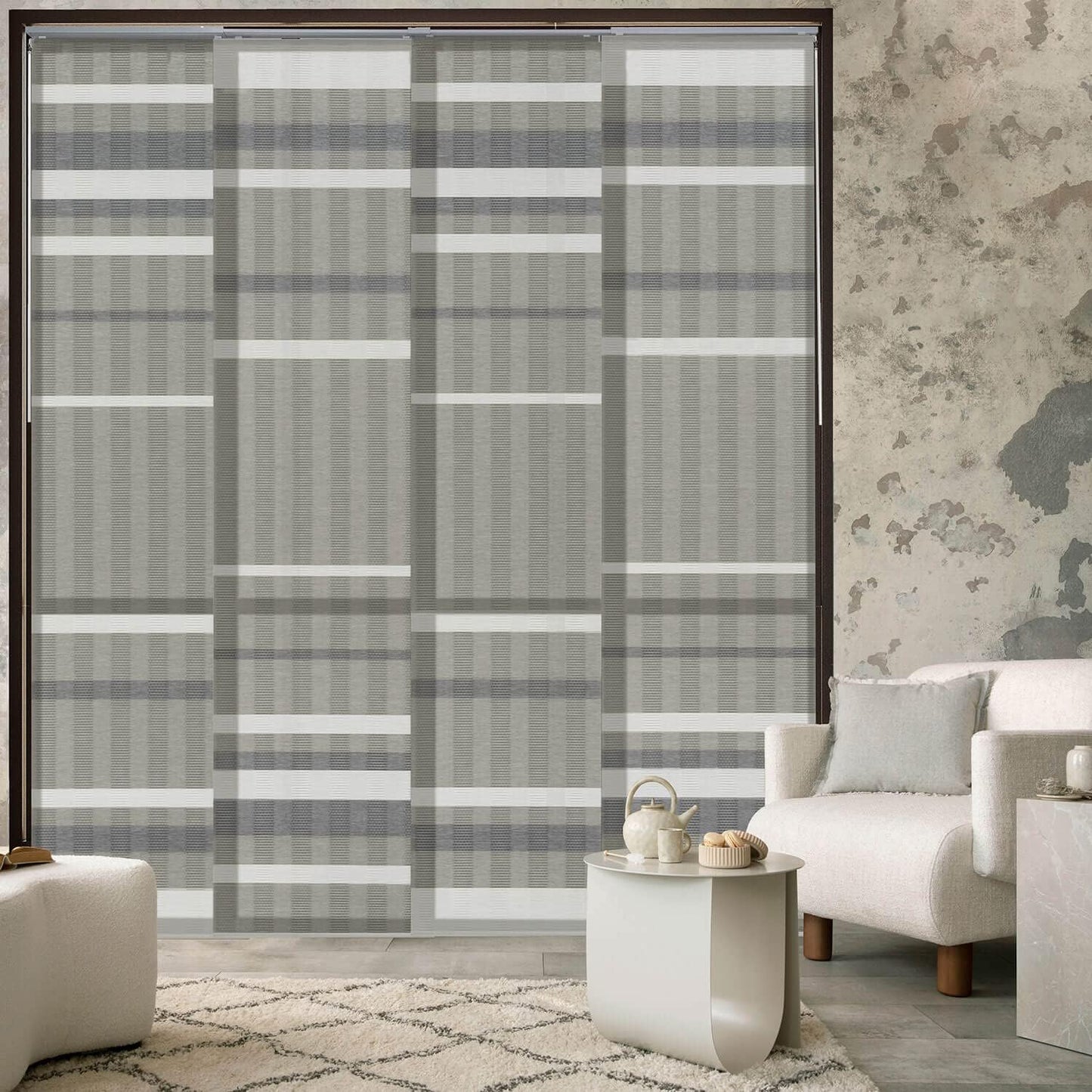 GoDear Design Adjustable Sliding Panel Track Blinds for Doors 45.8"- 86" W x 96" H, Extendable Vertical Blinds for Sliding Glass Doors, Trimmable Natural Woven Fabric Vertical Shades, Dusty Miller