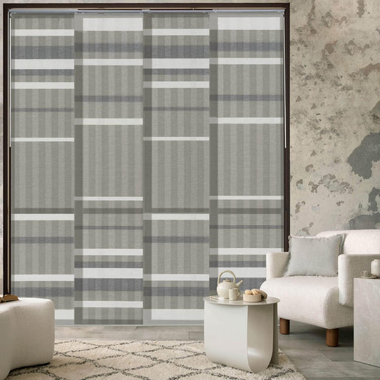 GoDear Design Adjustable Sliding Panel Track Blinds for Doors 45.8"- 86" W x 96" H, Extendable Vertical Blinds for Sliding Glass Doors, Trimmable Natural Woven Fabric Vertical Shades, Dusty Miller