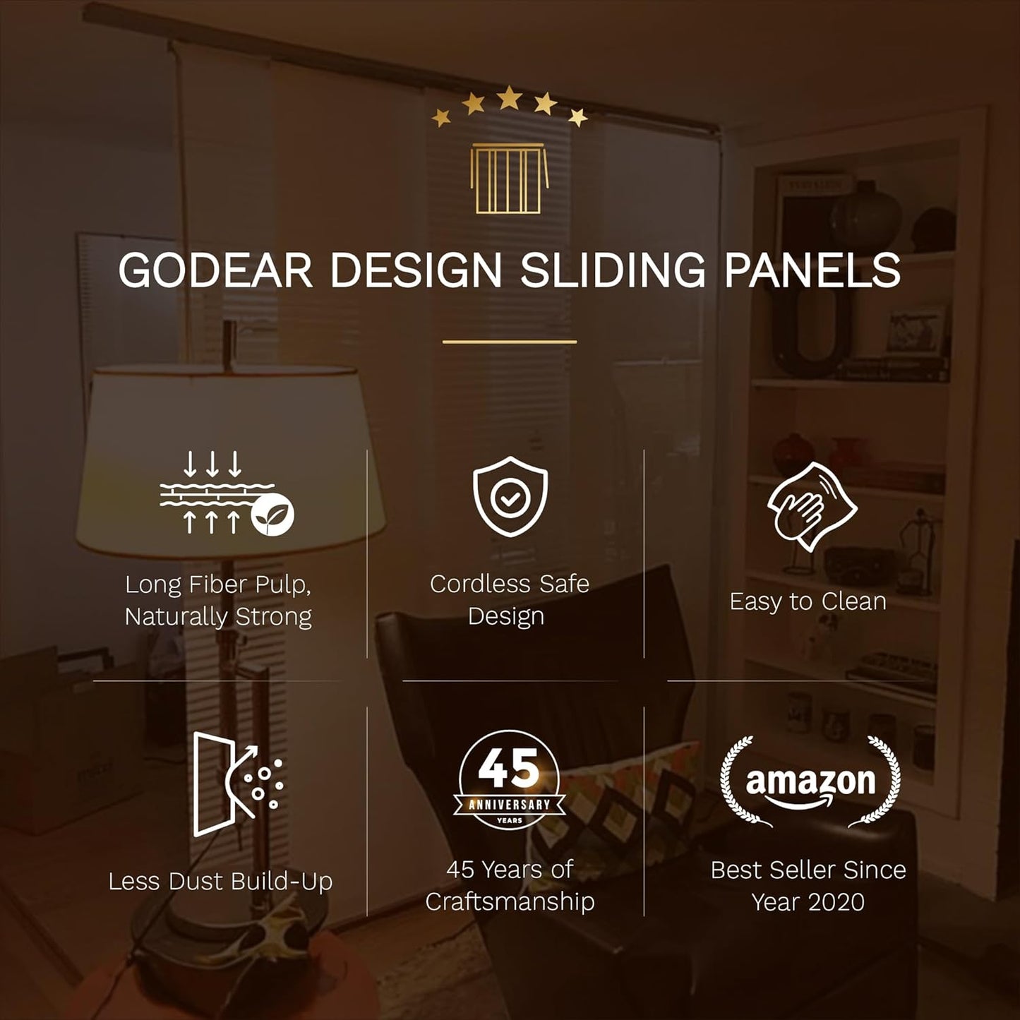 GoDear Design 99.99% Blackout Adjustable Sliding Vertical Blinds for Windows, Privacy Shades for Patio Doors, Extendable Track from 45.8" to 86" W, Trimmable Panel Curtains Up to 96" H, Inky