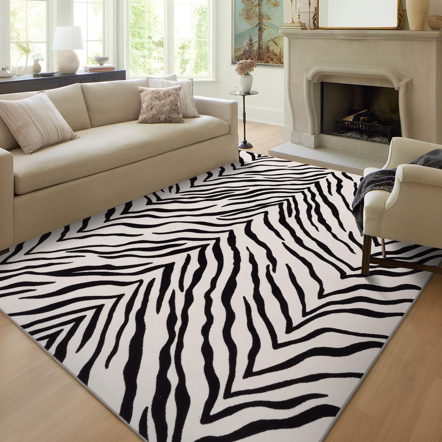 YIHOUSE 9×12 Ft Washable Rug, Black and White Abstract Area Rug for Bedroom, Living Room, Dining Room, Office, Playroom, Nursery, Ultra Thin Nonslip Modern Large Rugs Soft Contemporary Striped Rugs