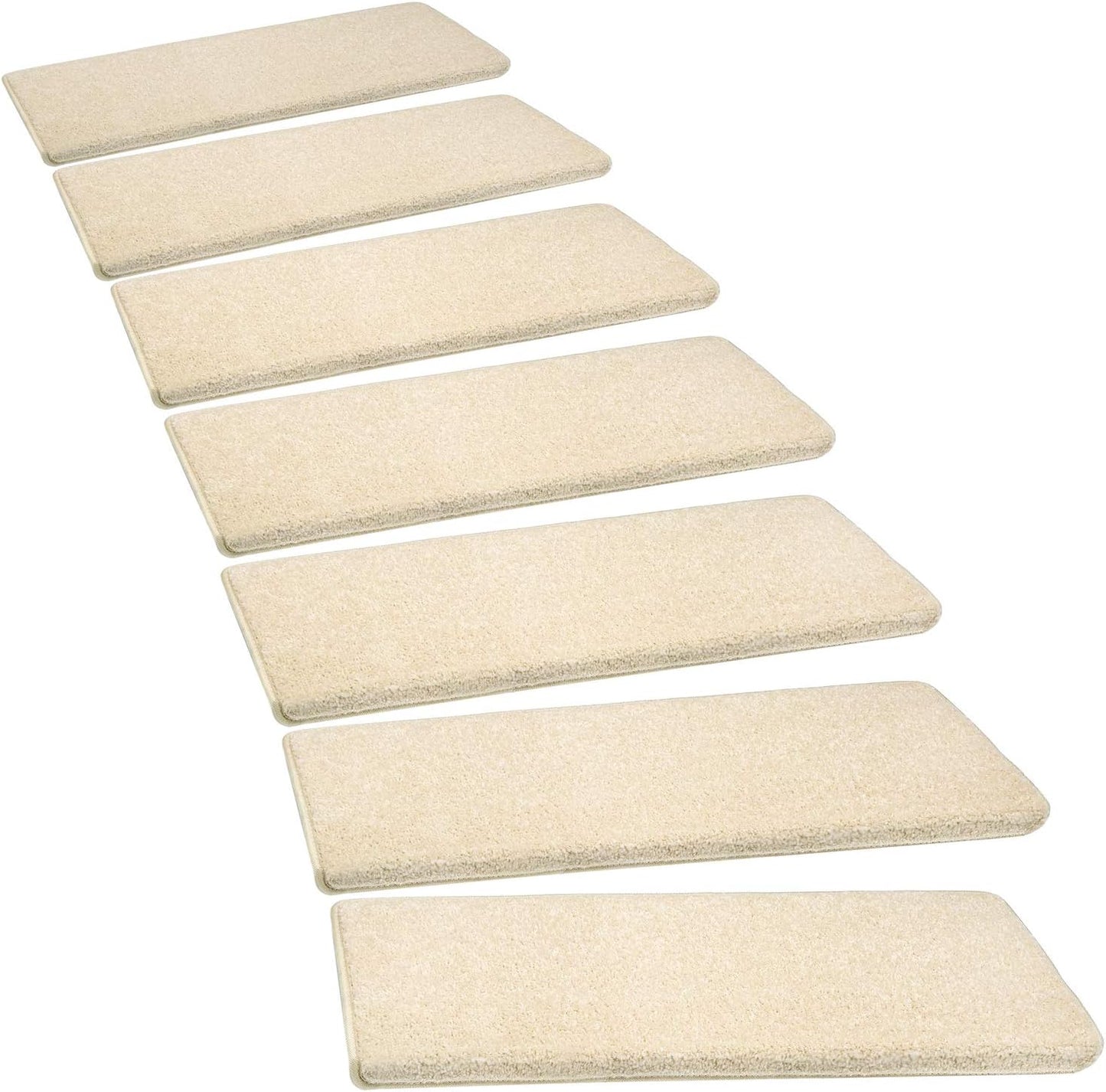 PURE ERA Bullnose Carpet Stair Treads Tape Free Non-Slip Indoor Stair Protectors Pet Friendly Stair Treads for Wooden Steps 9.5" x 30"(14 Pieces, Cream Gray Diamond Trellis)