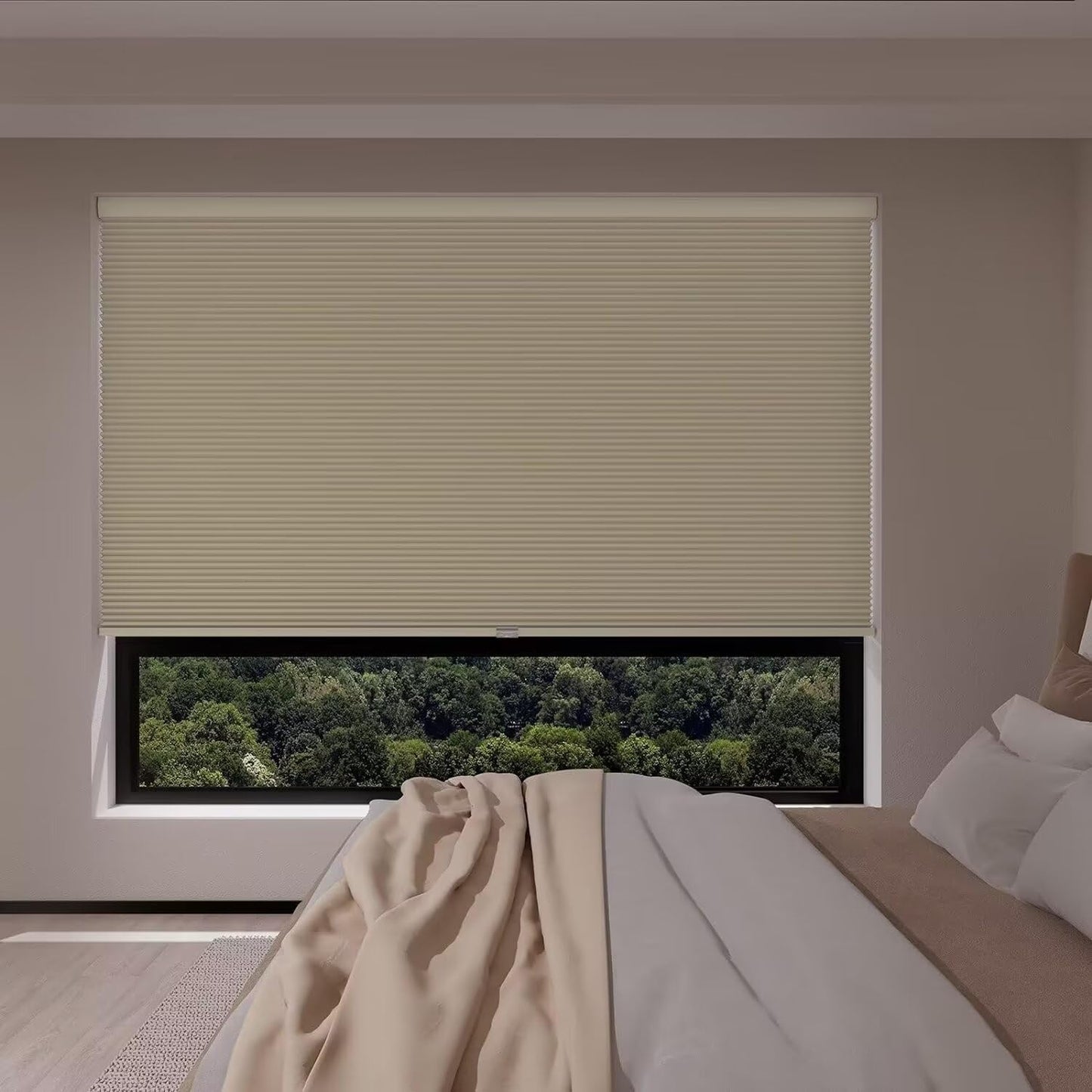 MYshade Cordless Blackout Window Blinds & Shades Pull Down Room Darkening Window Shades Light Blocking Honeycomb Cellular Shade for Indoor Windows Easy to Install 70 inch Wide, H72 Beige Blinds