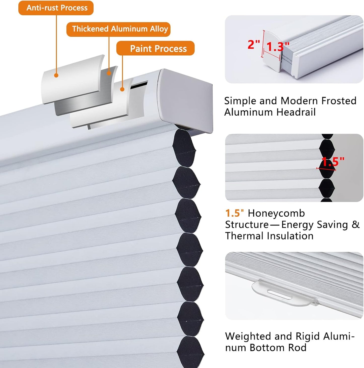 Persilux Blackout Cellular Shades Cordless Window Shades for Home Room Darkening Accordion Blinds for Door Home, Night White, 82" W x 60" H