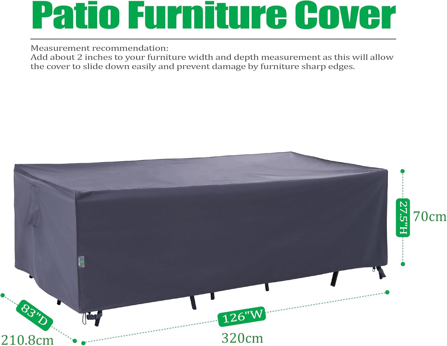 F&J Outdoors Heavy Duty Waterproof Anti-UV Rip-stop Fabric Large Patio Furniture Covers, Grey, 126"x83"x27.5"