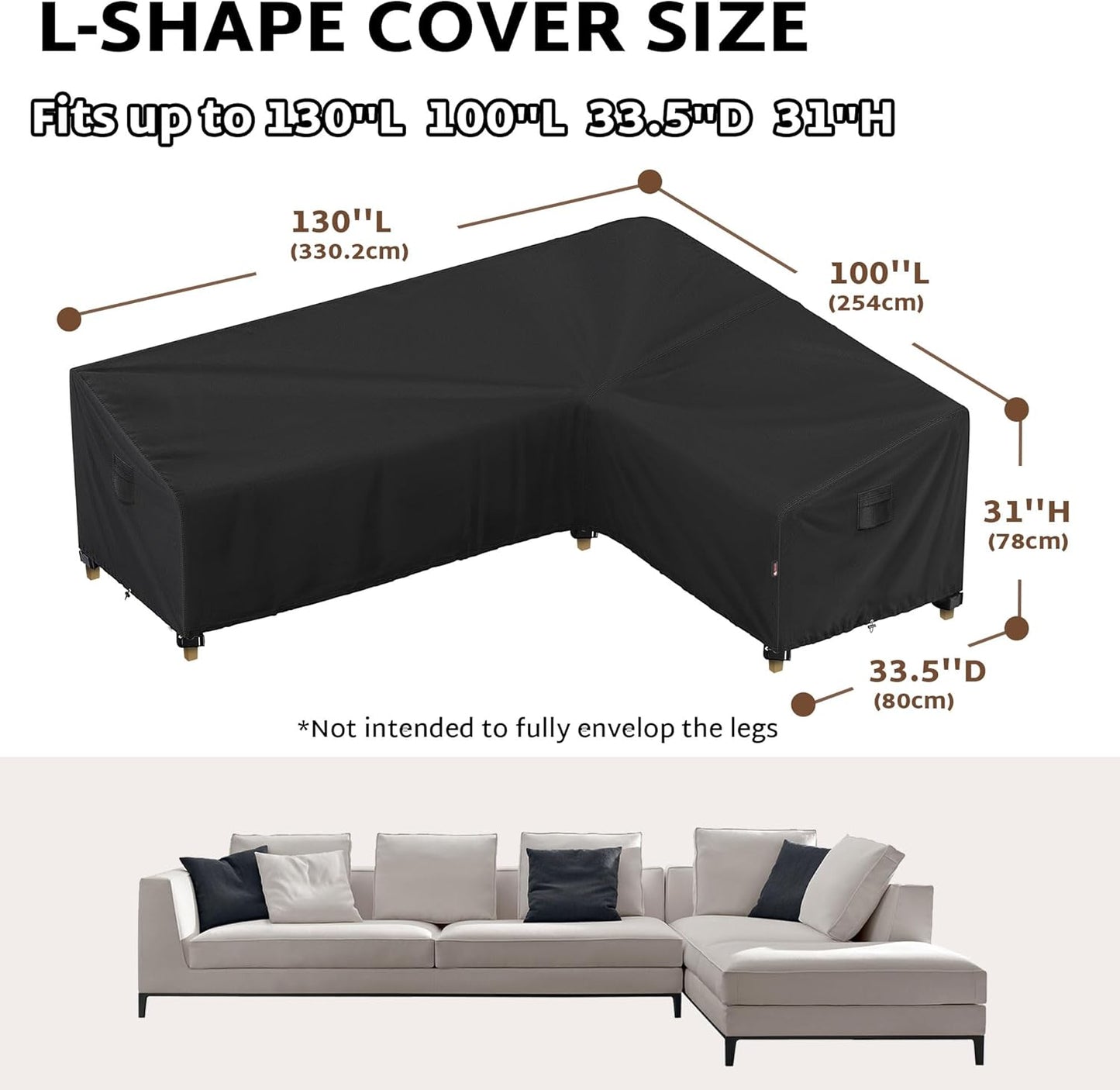 iBirdie Outdoor Patio Furniture Cover fit 130" x 100", 128" x 99", 126" x 98" L-Shaped Sectional Sofa, Waterproof Weatherproof Heavy Duty 600D Garden Cover for Outside L Shape Couch