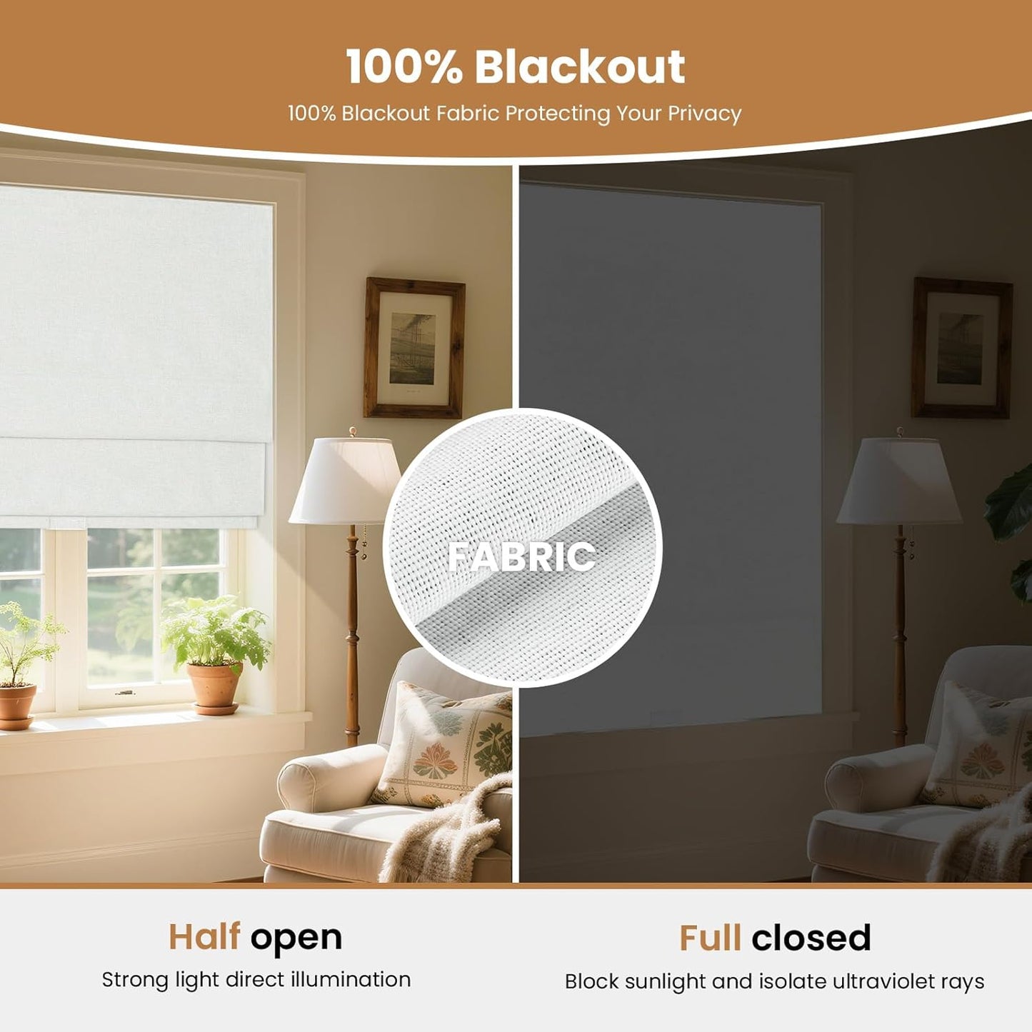 Grandekor No Drill Cordless Roman Shades for Windows,70W x 64H,Blackout Fabric Blinds for Indoor Windows,UV Privacy Protection Thermal Insulated,Easy Install,Blocking Roman Blinds for Home,White