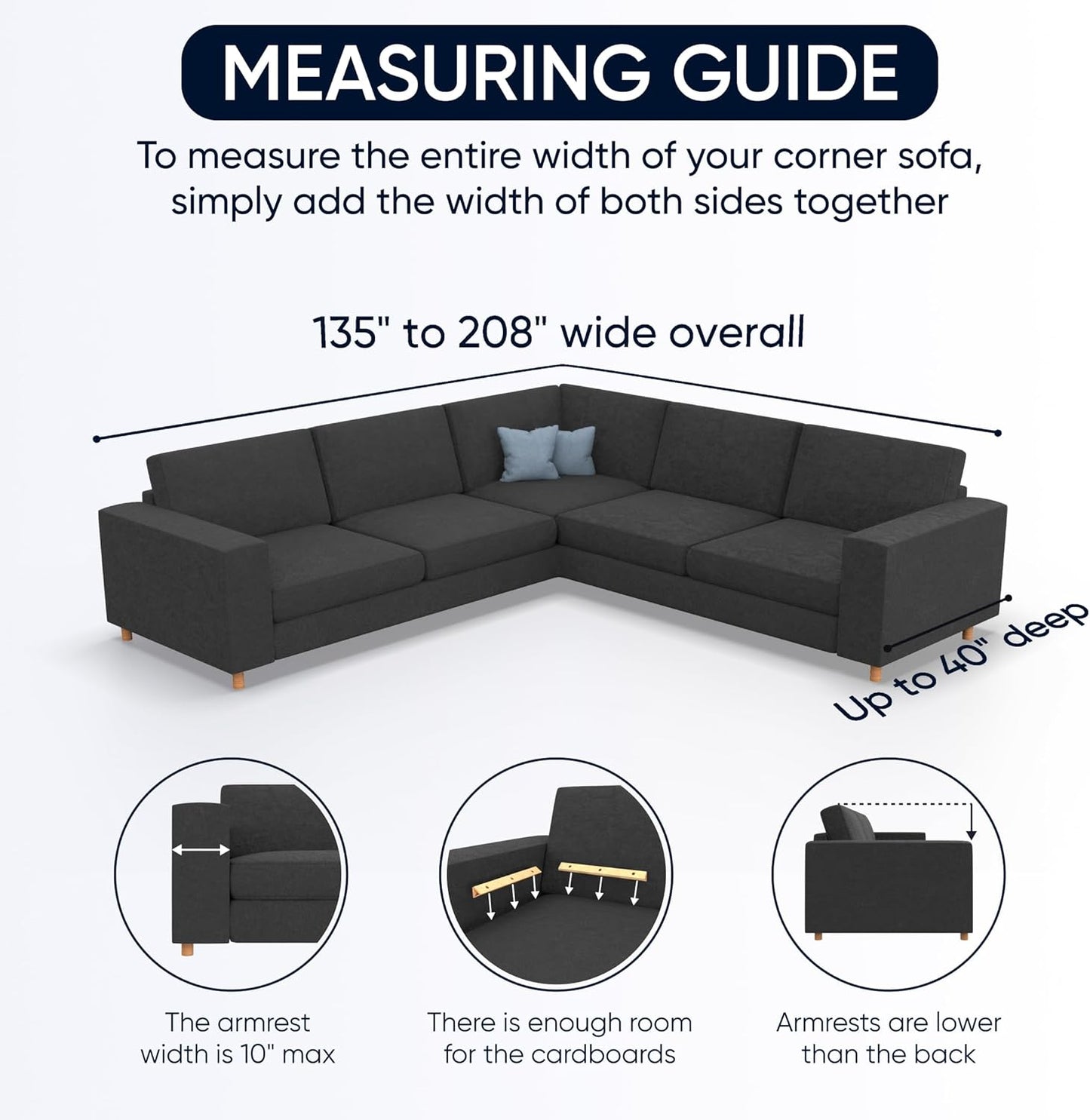 PAULATO BY GA.I.CO. Corner Sectional Couch Cover - Extra Large L-Shape Couch Slipcover - Washable Printed Sofa Covers - 1-Piece Form Fit Protector - Microfibra Print - Vittoria Grey (Corner Sofa)