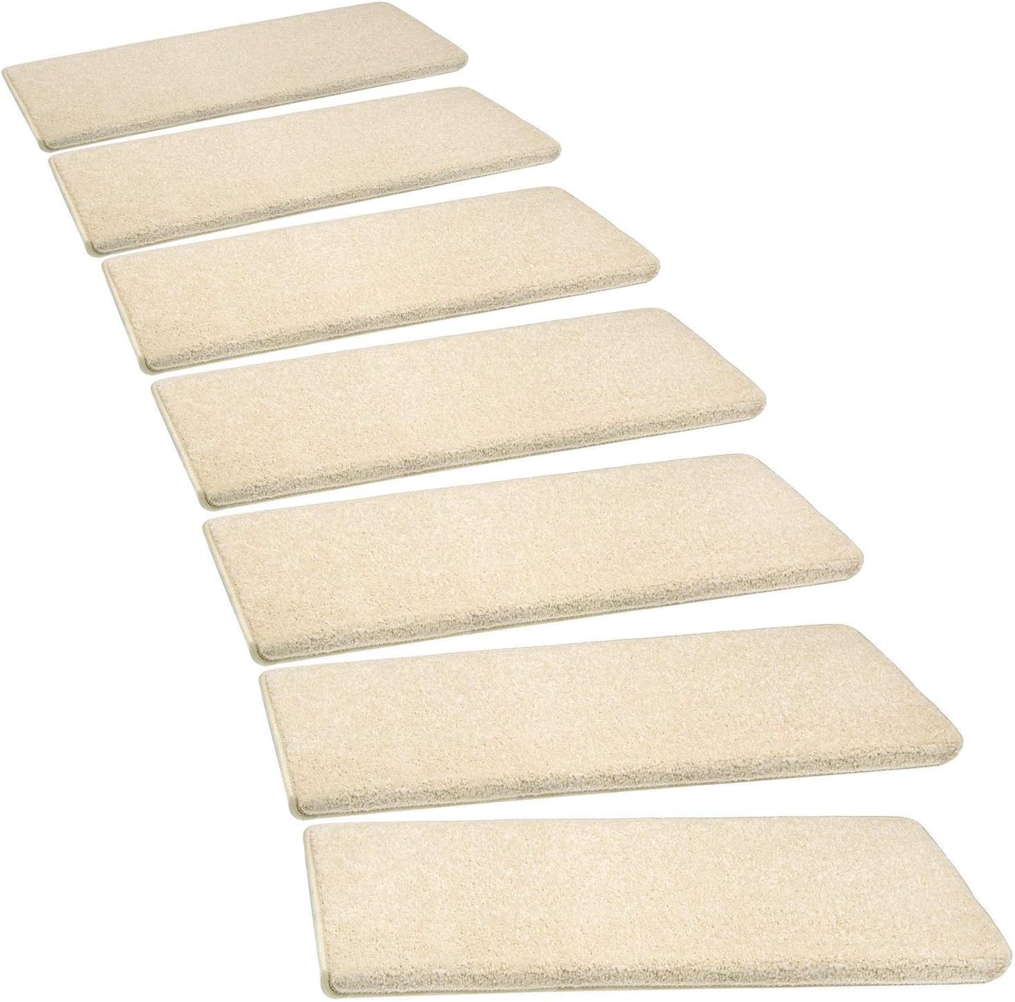 PURE ERA Bullnose Carpet Stair Treads Tape Free Non-Slip Indoor Stair Protectors Pet Friendly Stair Treads for Wooden Steps 9.5" x 30"(14 Pieces, Cream Gray Diamond Trellis)
