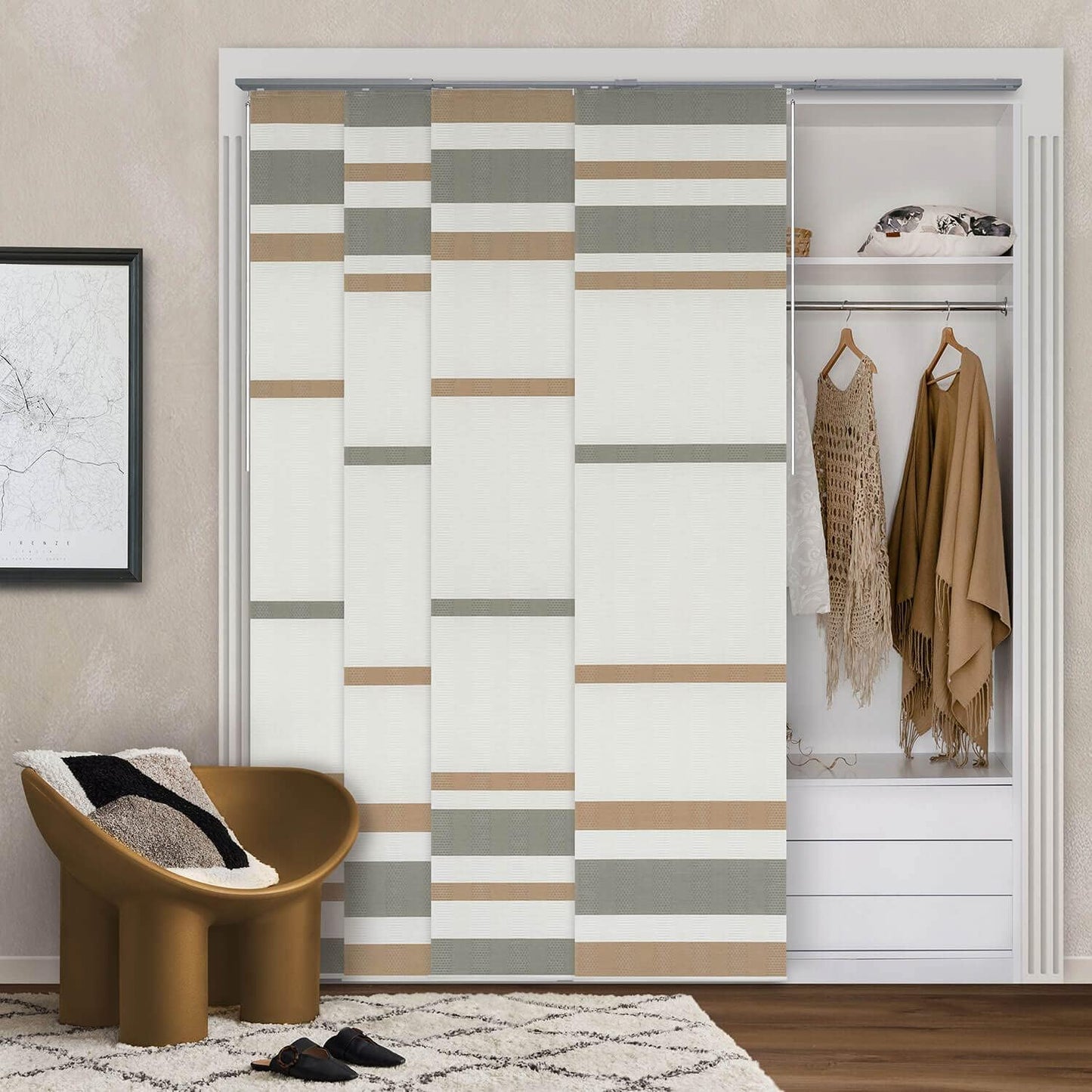 GoDear Design Adjustable Sliding Panel Track Blinds for Doors 45.8"- 86" W x 96" H, Extendable Vertical Blinds for Sliding Glass Doors, Trimmable Natural Woven Fabric Vertical Shades, Dusty Miller