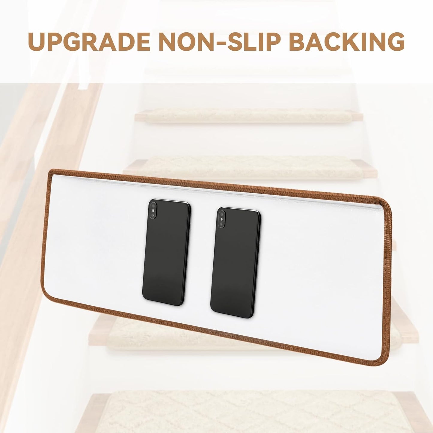Bullnose Stair Treads Non Slip 9.5" x 32", 14 Pcs Carpet Stair Treads for Wooden Steps Indoor with Edge Protection, Reusable Peel and Stick TPU Backing Stair Runner Rugs - Lattice Pattern Brown