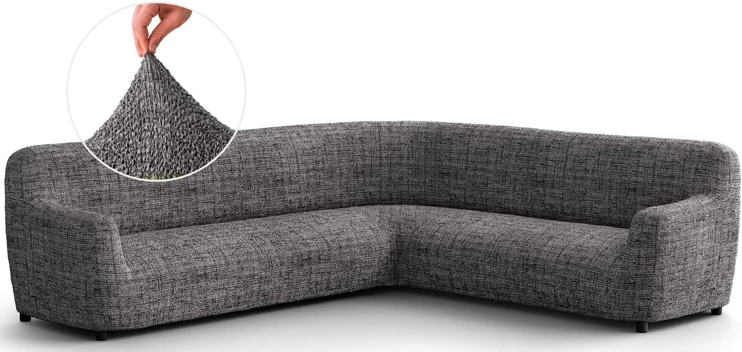 PAULATO BY GA.I.CO. Corner Sectional Couch Cover - Extra Large L-Shape Couch Slipcover - Washable Printed Sofa Covers - 1-Piece Form Fit Protector - Microfibra Print - Vittoria Grey (Corner Sofa)