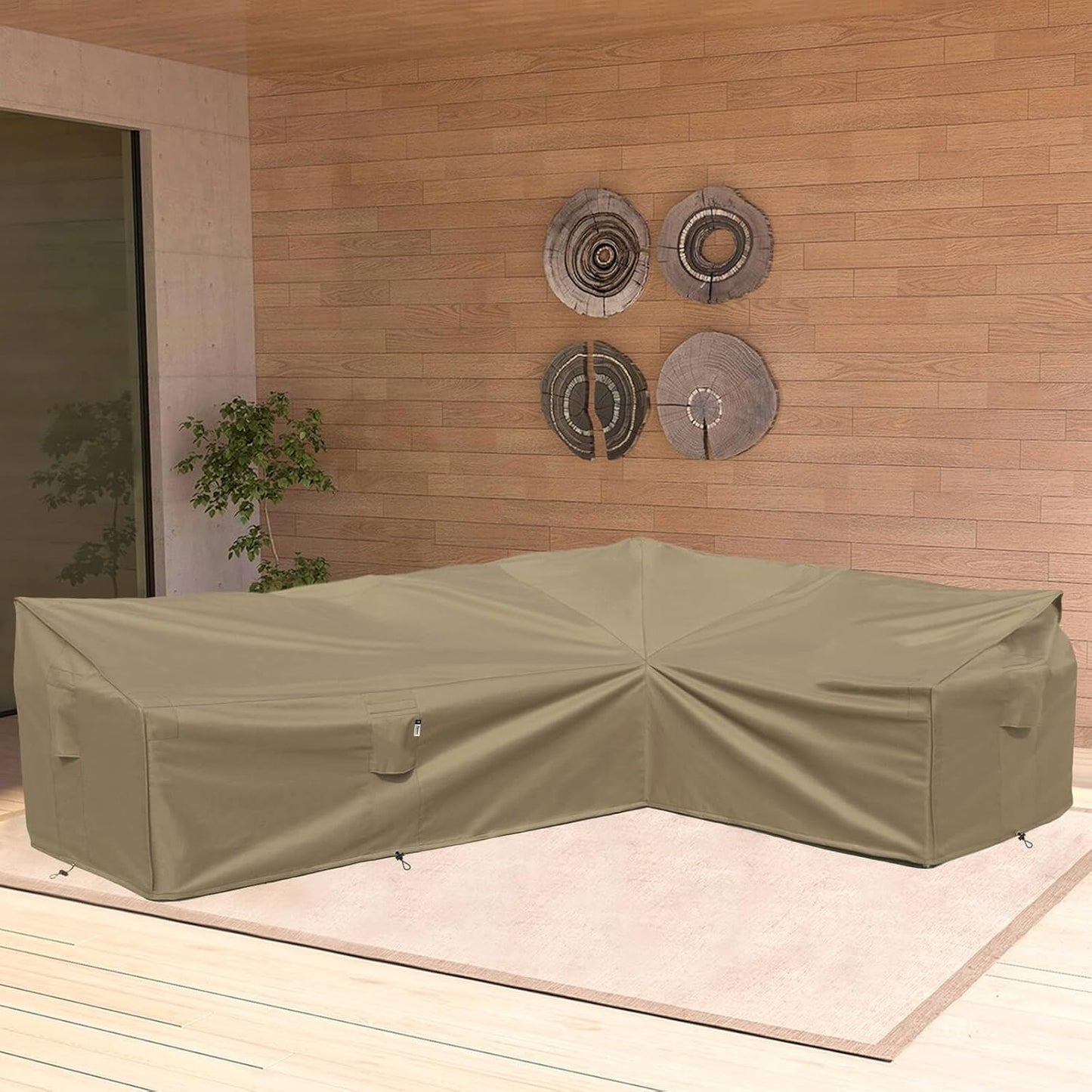 Heavy Duty Outdoor Sectional Sofa Cover, 120"X90" L-Shaped Waterproof 600D Patio Furniture Covers, Lawn Patio Couch Protector(Desert Khaki, L-Shaped-Right Facing-120 x90)