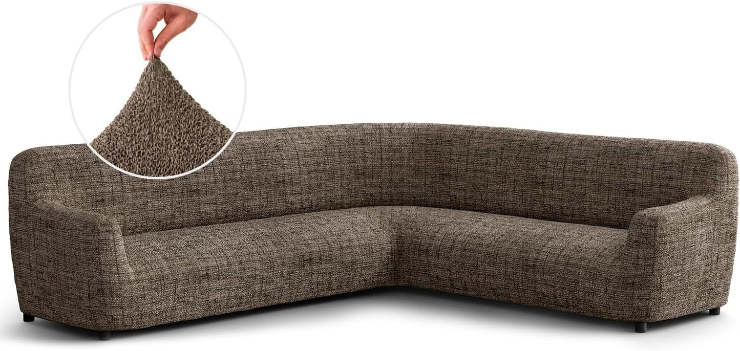 PAULATO BY GA.I.CO. Corner Sectional Couch Cover - Extra Large L-Shape Couch Slipcover - Washable Printed Sofa Covers - 1-Piece Form Fit Protector - Microfibra Print - Vittoria Grey (Corner Sofa)