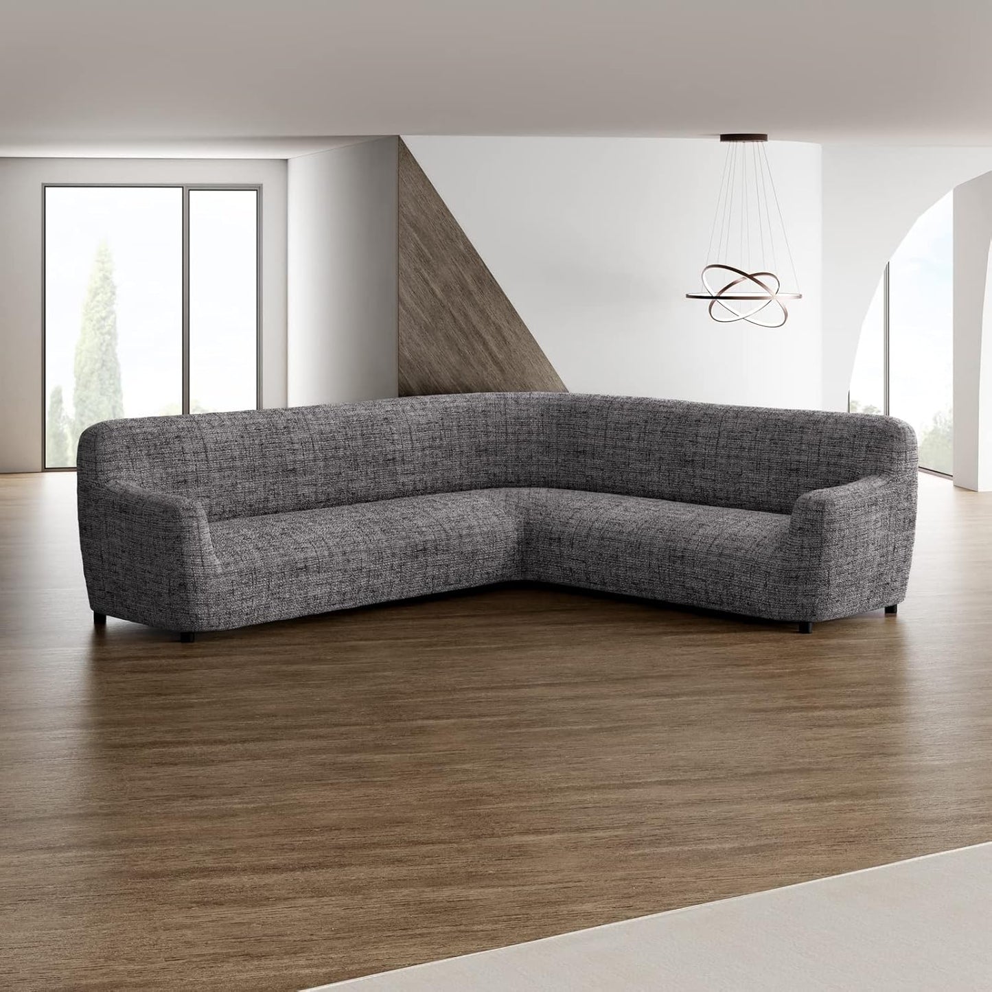 PAULATO BY GA.I.CO. Corner Sectional Couch Cover - Extra Large L-Shape Couch Slipcover - Washable Printed Sofa Covers - 1-Piece Form Fit Protector - Microfibra Print - Vittoria Grey (Corner Sofa)