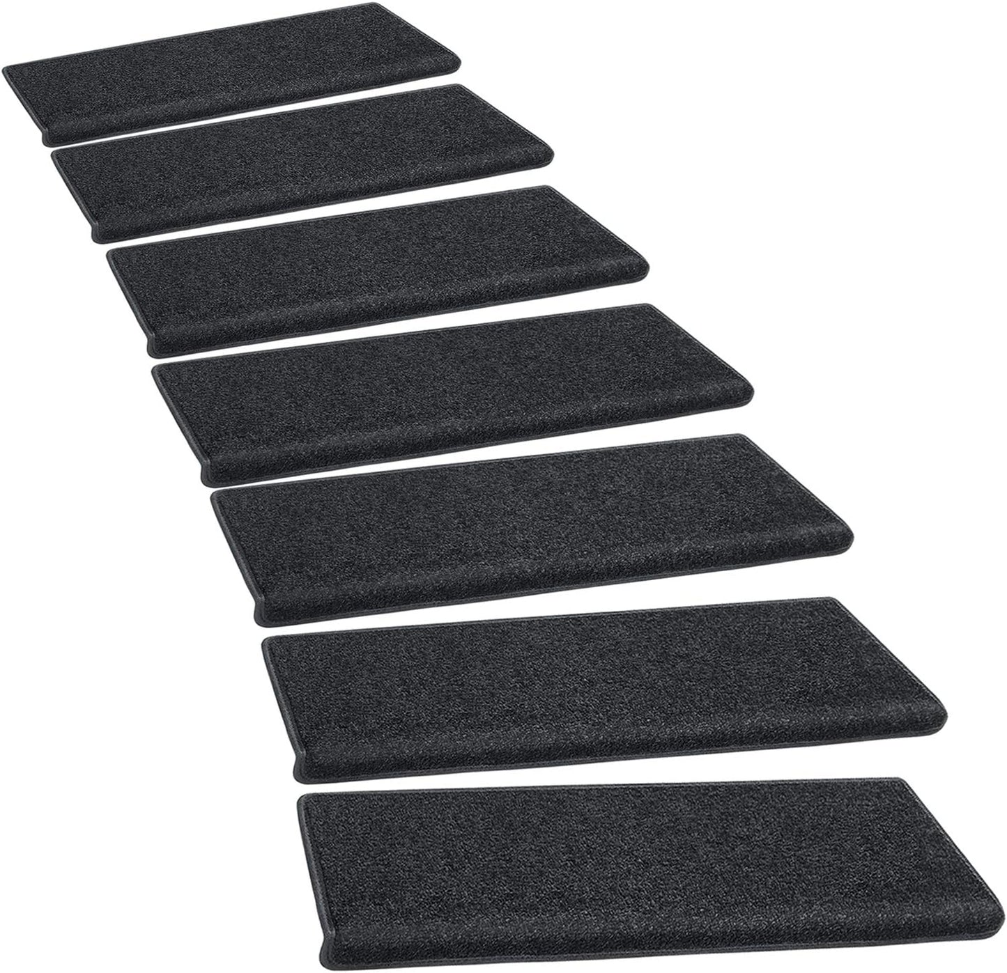 PURE ERA Bullnose Carpet Stair Treads Tape Free Non-Slip Indoor Stair Protectors Pet Friendly Stair Treads for Wooden Steps 9.5" x 30"(14 Pieces, Cream Gray Diamond Trellis)