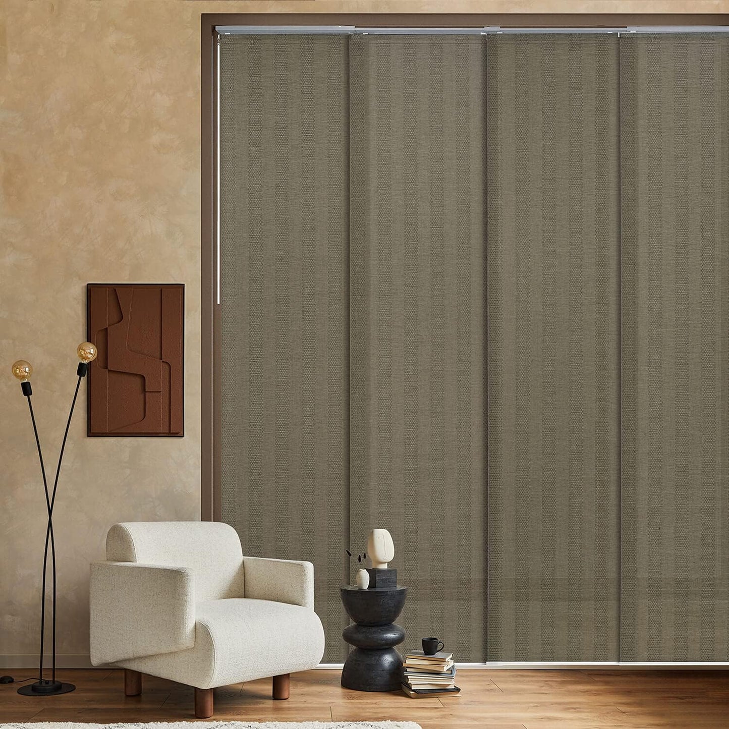 GoDear Design Adjustable Sliding Panel Track Blinds for Doors 45.8"- 86" W x 96" H, Extendable Vertical Blinds for Sliding Glass Doors, Trimmable Natural Woven Fabric Vertical Shades, Dusty Miller