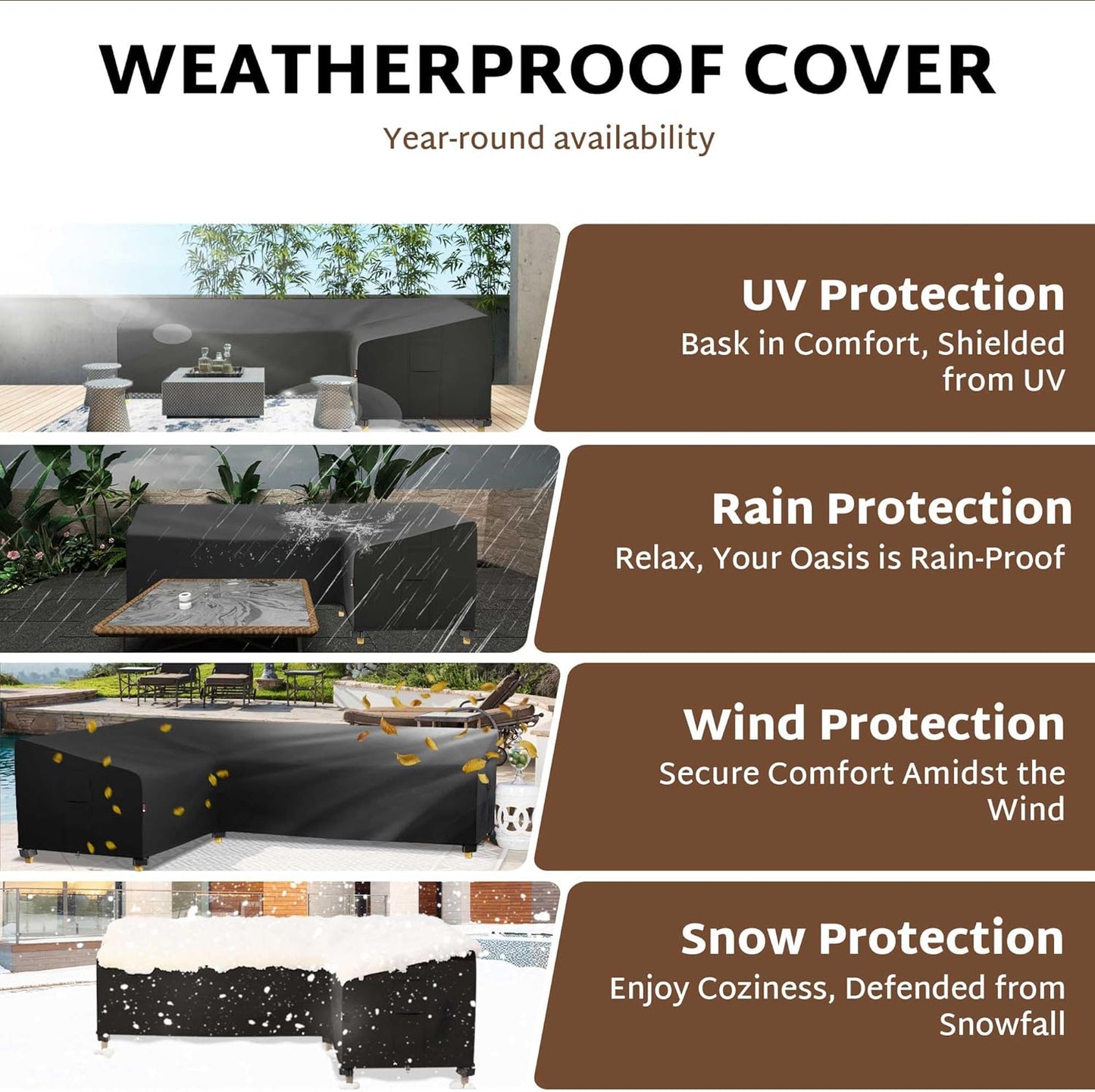 iBirdie Outdoor Patio Furniture Cover fit 130" x 100", 128" x 99", 126" x 98" L-Shaped Sectional Sofa, Waterproof Weatherproof Heavy Duty 600D Garden Cover for Outside L Shape Couch