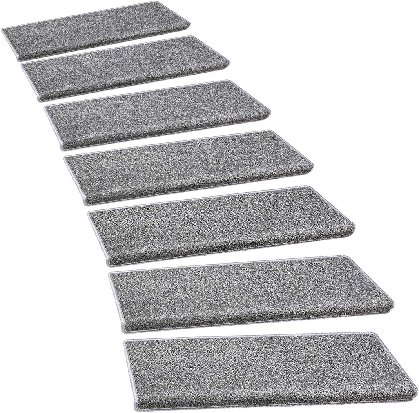 PURE ERA Bullnose Carpet Stair Treads Tape Free Non-Slip Indoor Stair Protectors Pet Friendly Stair Treads for Wooden Steps 9.5" x 30"(14 Pieces, Cream Gray Diamond Trellis)