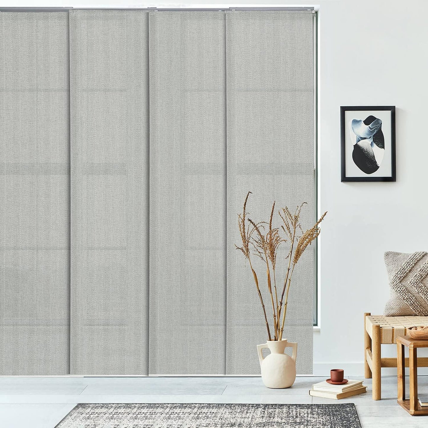 GoDear Design Adjustable Sliding Panel Track Blinds for Doors 45.8"- 86" W x 96" H, Extendable Vertical Blinds for Sliding Glass Doors, Trimmable Natural Woven Fabric Vertical Shades, Dusty Miller