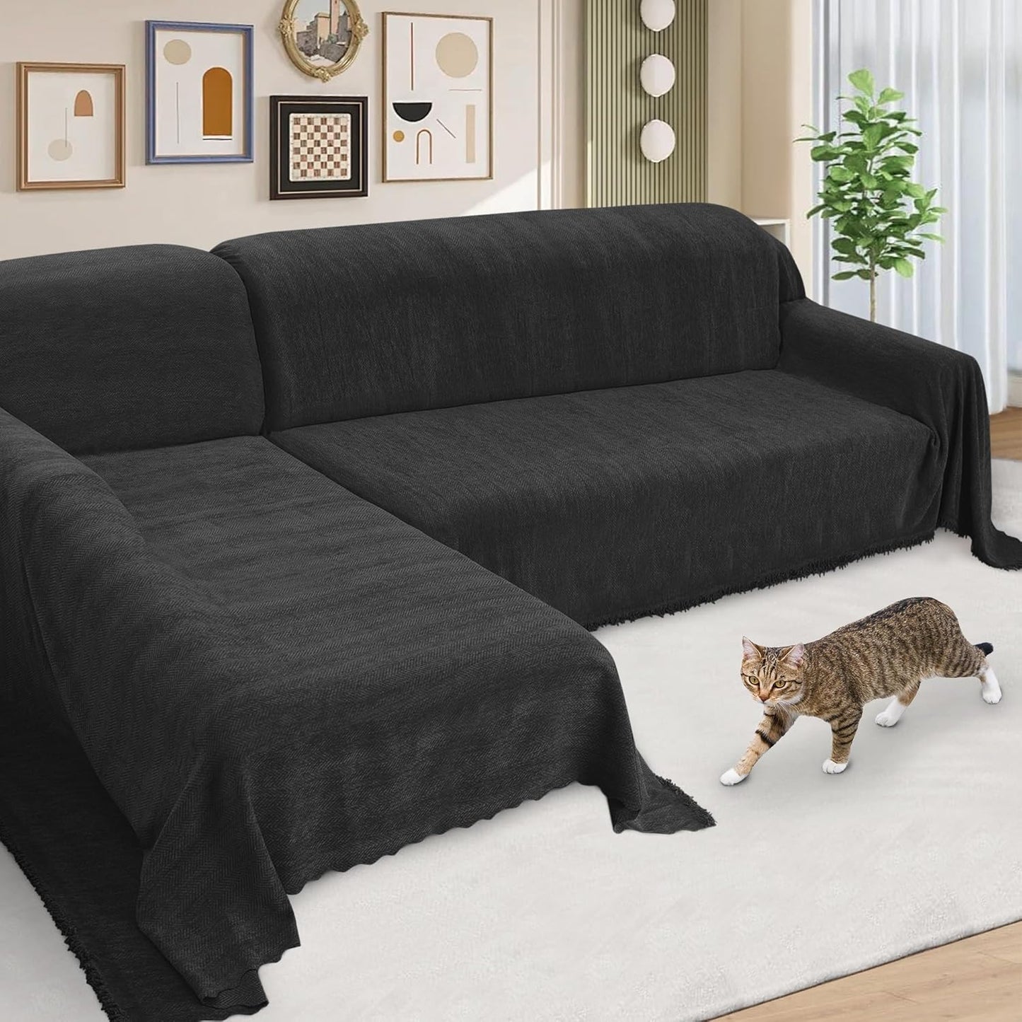 ALIECOM Sectional Couch Covers L Shape Sectional Sofa Cover for Dogs 2 Piece Thick Chenille L Shaped Couch Cover Blanket Chaise Sofa Slipcovers Pet Furniture Protector Washable (XX-Large, Air Grey)