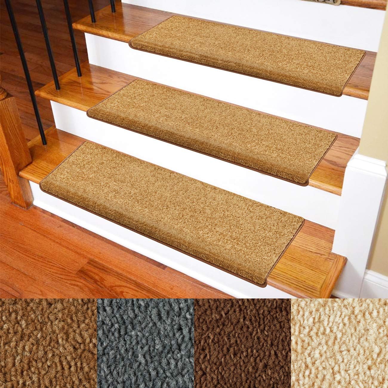 Carpet Stair Treads – Non-Slip Bullnose Carpet for Stairs – Indoor Stair Pads – Self-Adhesive – Skid Resistant & Washable – 14- Pack Tuscany 9.5" x 30"x 1.3"